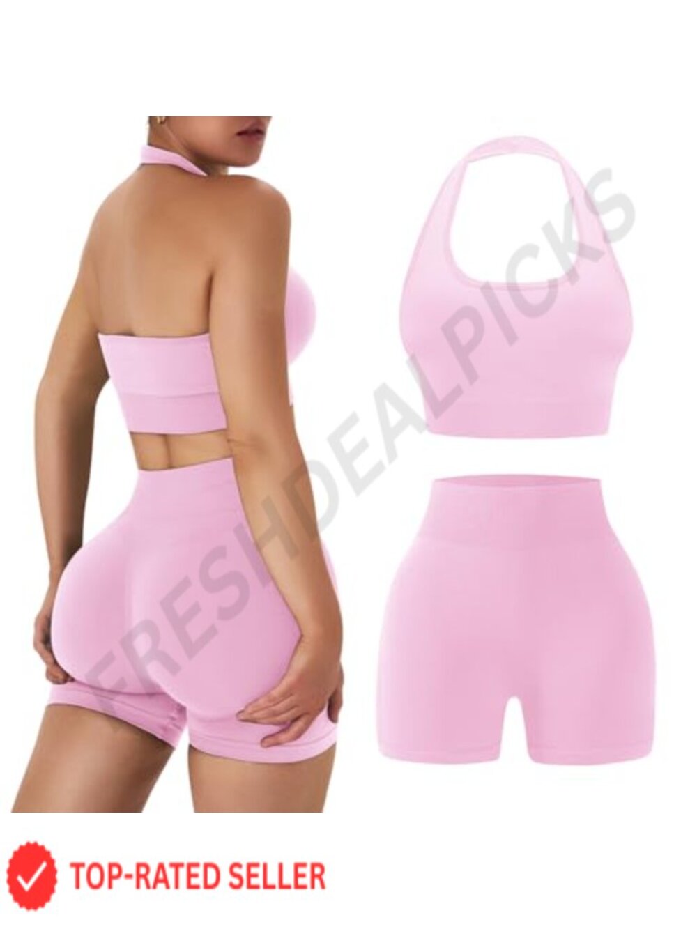 Halter Sports Bra & Scrunch Butt Shorts Set Polyamide Elastane Workout